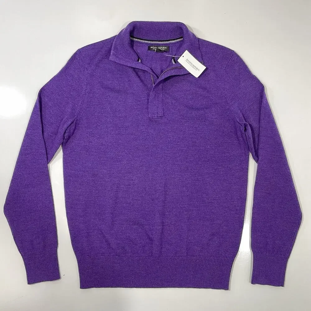 Banana Republic 1/4 Zip Merino Wool Pullover Sweater Men’s Small Purple New